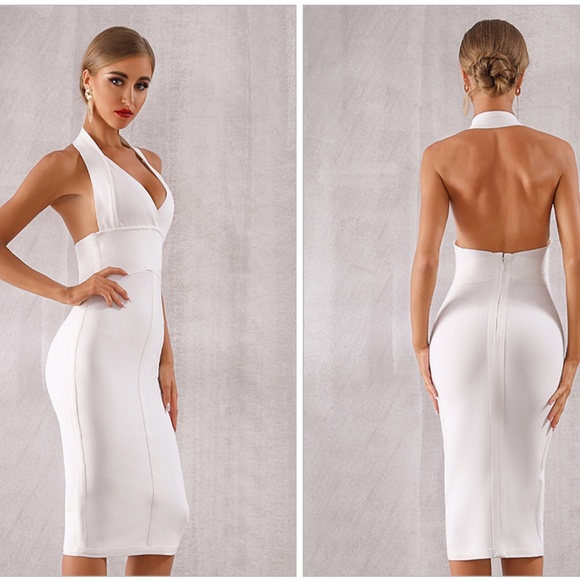 Bandage Halter Top V-Neck Slim Midi Dress Backless - Picture 7 of 12